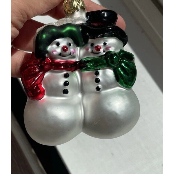 Vintage Set Of 6 Lubeck Glass Blown Snowman Ornaments Ames Hat - Picture 10 of 15